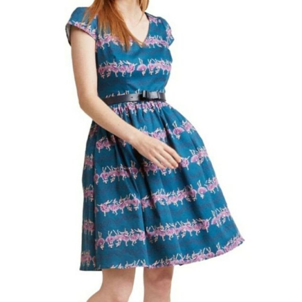 Modcloth Teal Dress with Pink Tutu Dancer  Print